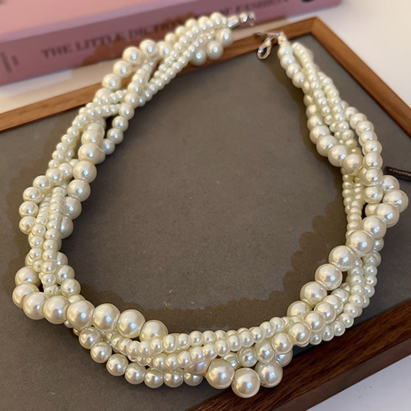 Elegant multi-strand imitation pearl necklace for women, versatile for daily wear and weddings, fits all seasons, 1 piece