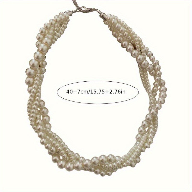 Elegant multi-strand imitation pearl necklace for women, versatile for daily wear and weddings, fits all seasons, 1 piece