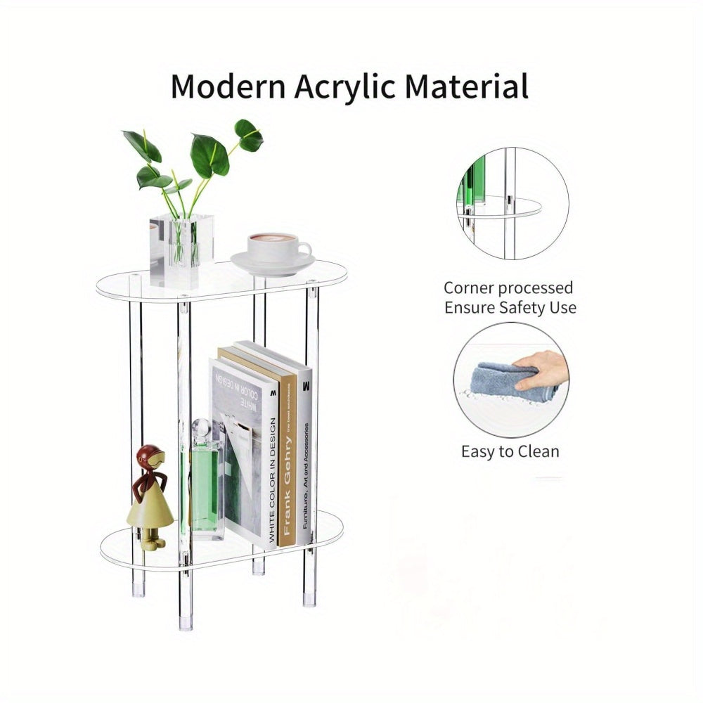 1pc of Two-Tier Transparent Acrylic Bookshelf for multi-use in living room, bedroom, bathroom, with space-saving design for collectibles, plants, and displays.