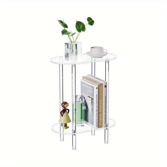 1pc of Two-Tier Transparent Acrylic Bookshelf for multi-use in living room, bedroom, bathroom, with space-saving design for collectibles, plants, and displays.