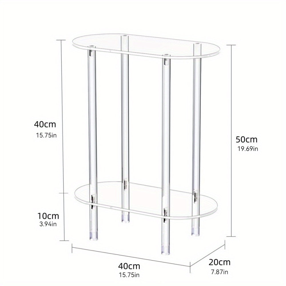 1pc of Two-Tier Transparent Acrylic Bookshelf for multi-use in living room, bedroom, bathroom, with space-saving design for collectibles, plants, and displays.