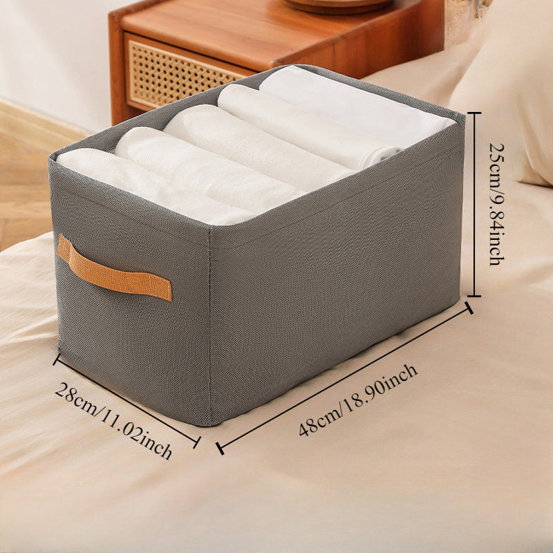 Polyester clothes organizer boxes for wardrobe, office, and dorm essentials with reinforced handles - versatile hampers for clothing and miscellaneous items. Suitable for ages 14+.