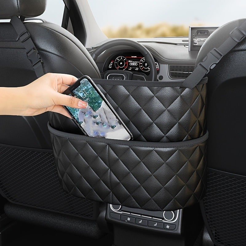 Durable Faux Leather Car Seat Back Organizer with Large Capacity - Convenient Mesh Bag for Storing Car Interior Accessories