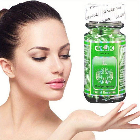 Vitamin E Face Serum Capsules - 90 count, hydrating gel for all skin types, ideal for morning and evening use.