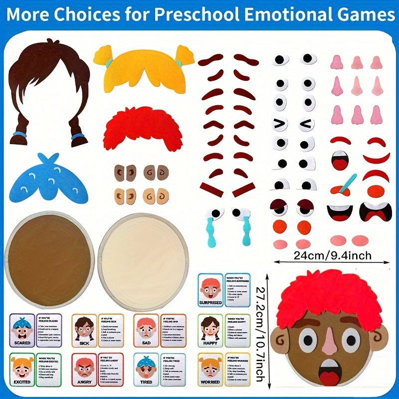 Children's Social-Emotional Learning Activity Set - Includes 86 Pieces: 2 Felt Boards, 9 Facial Expression Creation Papers. Preschool Educational Toy for Ages 0-3. Perfect Christmas Gift for Boys and Girls.