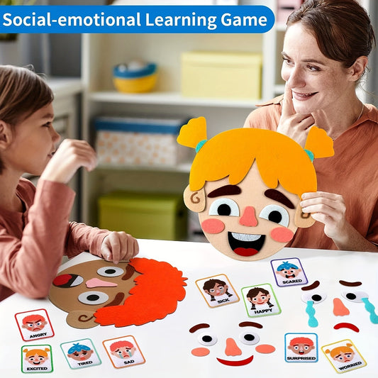 Children's Social-Emotional Learning Activity Set - Includes 86 Pieces: 2 Felt Boards, 9 Facial Expression Creation Papers. Preschool Educational Toy for Ages 0-3. Perfect Christmas Gift for Boys and Girls.