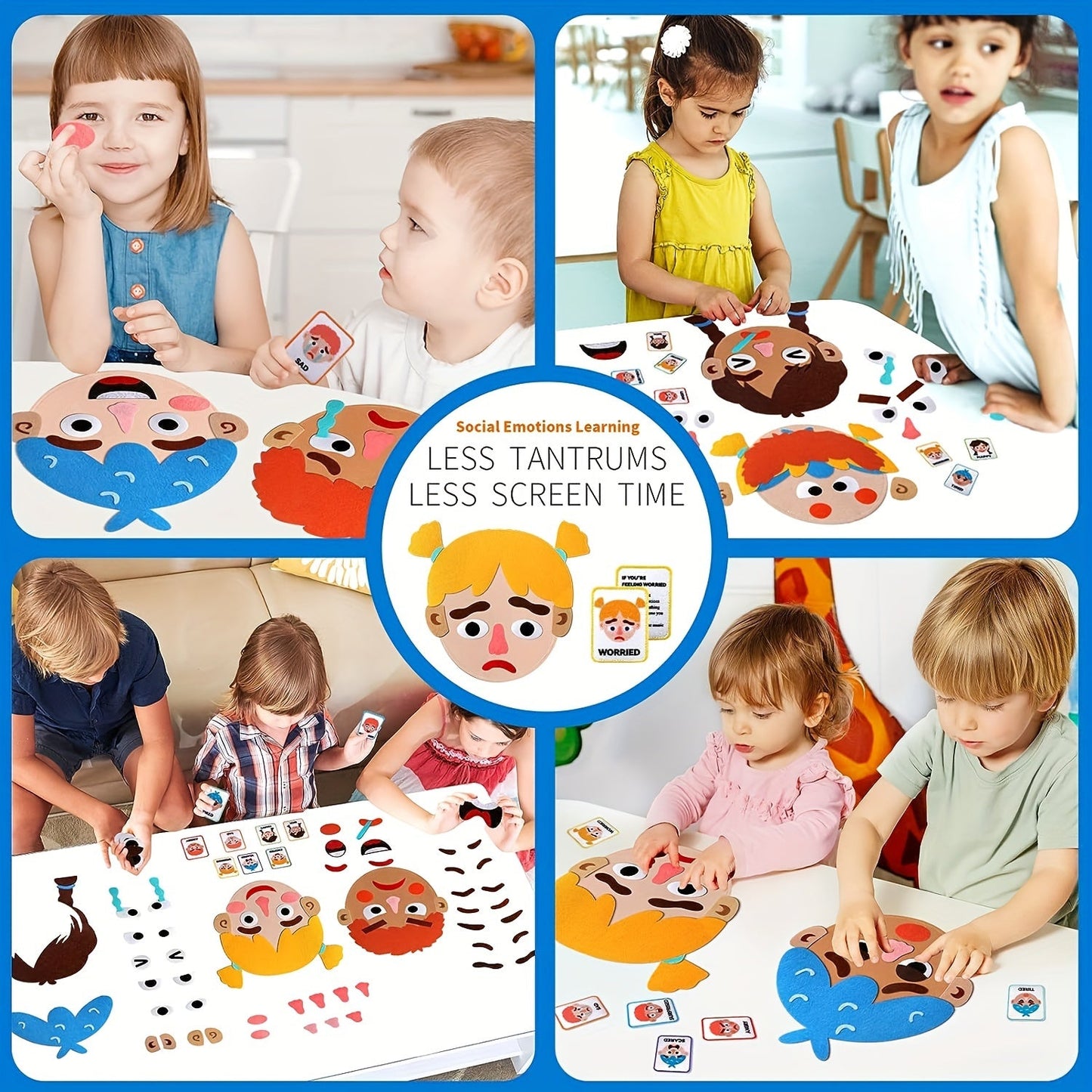 Children's Social-Emotional Learning Activity Set - Includes 86 Pieces: 2 Felt Boards, 9 Facial Expression Creation Papers. Preschool Educational Toy for Ages 0-3. Perfect Christmas Gift for Boys and Girls.