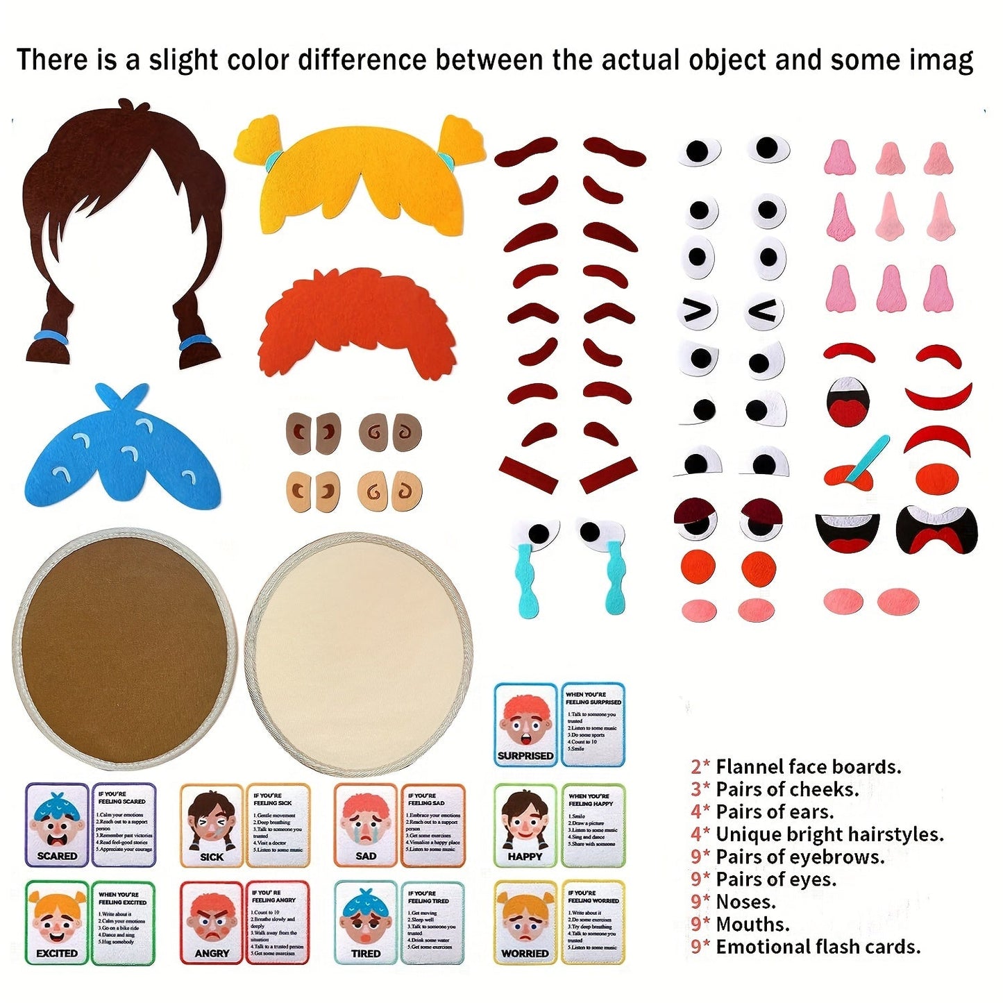 Children's Social-Emotional Learning Activity Set - Includes 86 Pieces: 2 Felt Boards, 9 Facial Expression Creation Papers. Preschool Educational Toy for Ages 0-3. Perfect Christmas Gift for Boys and Girls.