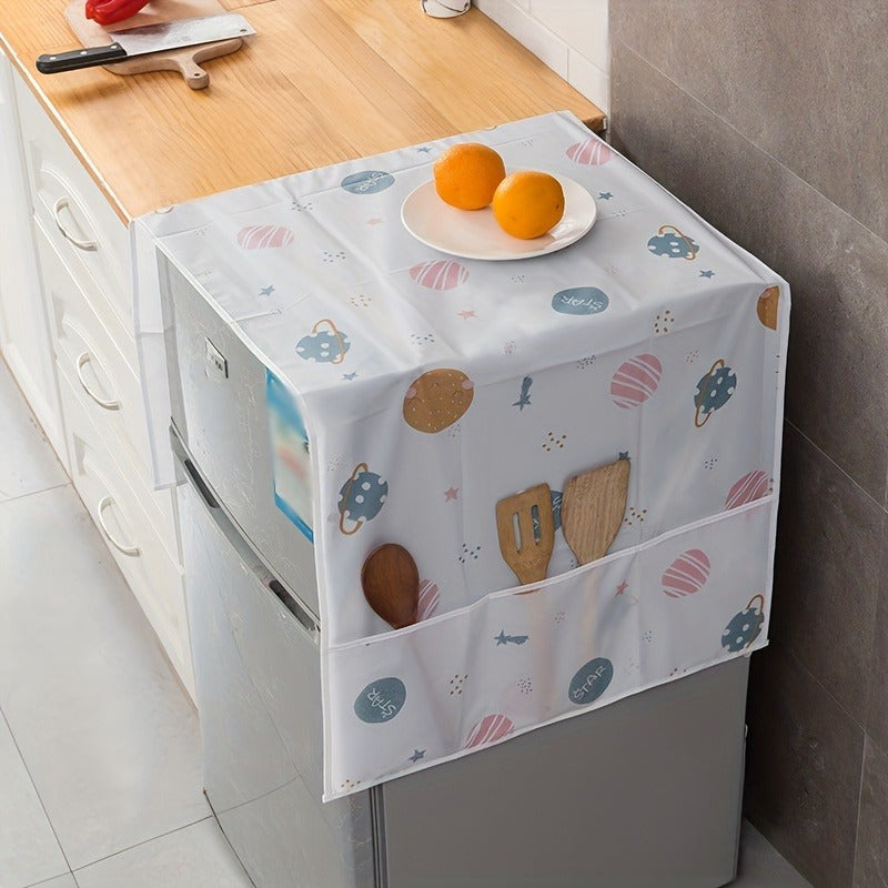 Multi-functional dust cover with storage pockets, waterproof, and stylish design for refrigerators, washing machines, and tables - home organization essential.