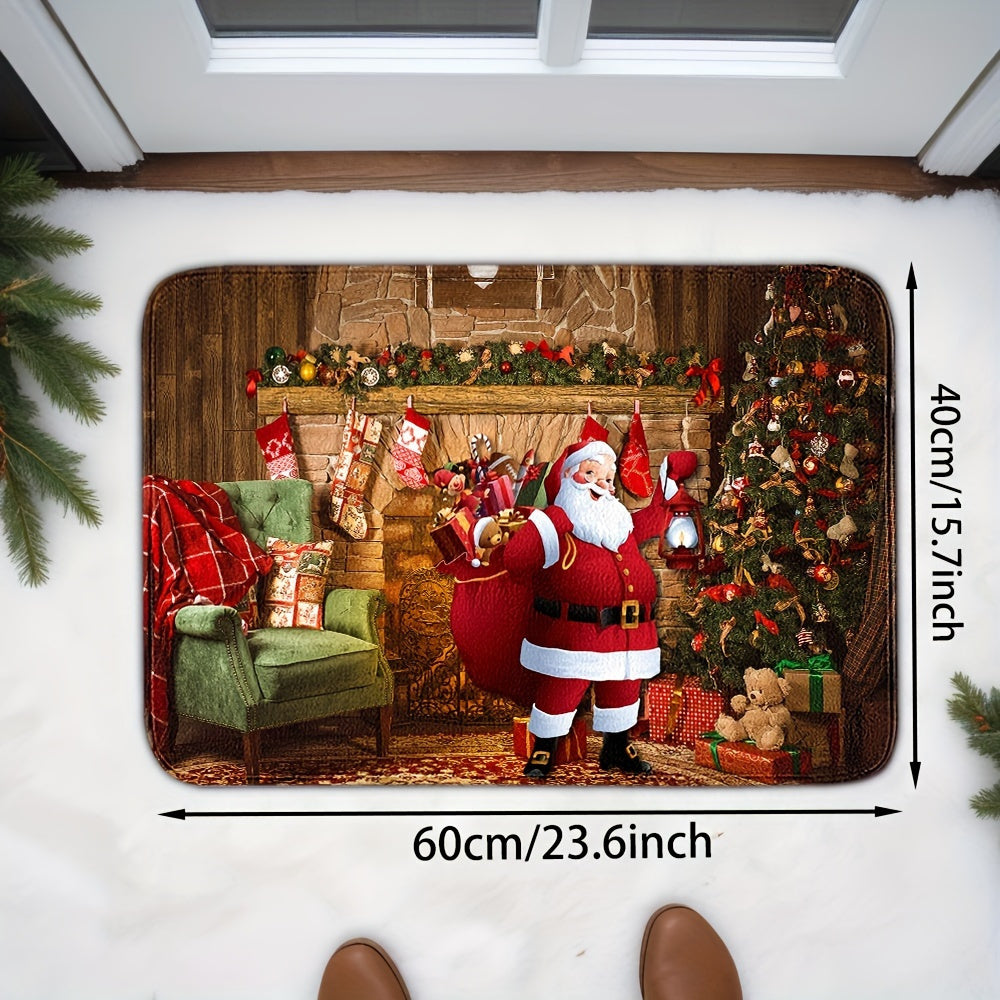 Ta'til ruhiga kirish uchun Festiv Santa Claus Print Doormat bilan tanishing! Ushbu so'ruvchan, sirpanmaydigan mato yumshoq kristal velur tuzilishidan tayyorlangan va mashinada yuvish mumkin. Bu sizning yashash xonangizga, yotoq xonangizga yoki