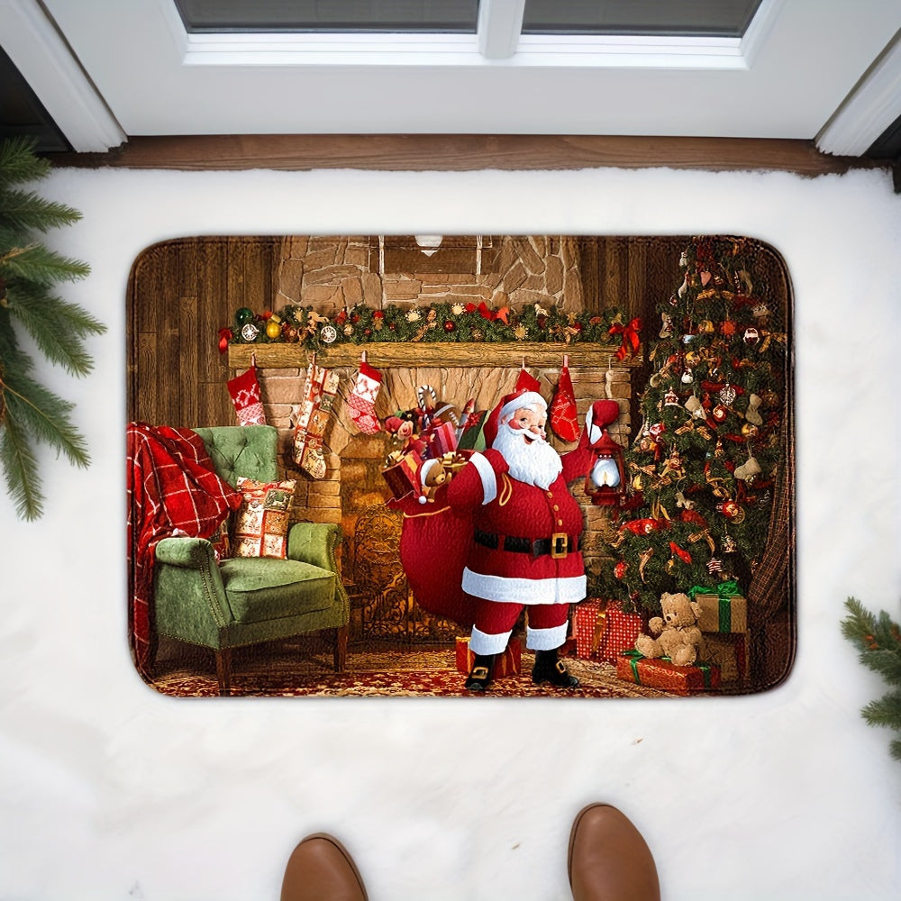 Ta'til ruhiga kirish uchun Festiv Santa Claus Print Doormat bilan tanishing! Ushbu so'ruvchan, sirpanmaydigan mato yumshoq kristal velur tuzilishidan tayyorlangan va mashinada yuvish mumkin. Bu sizning yashash xonangizga, yotoq xonangizga yoki