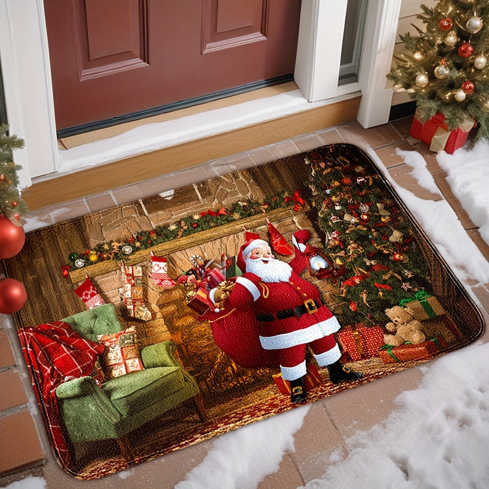 Ta'til ruhiga kirish uchun Festiv Santa Claus Print Doormat bilan tanishing! Ushbu so'ruvchan, sirpanmaydigan mato yumshoq kristal velur tuzilishidan tayyorlangan va mashinada yuvish mumkin. Bu sizning yashash xonangizga, yotoq xonangizga yoki