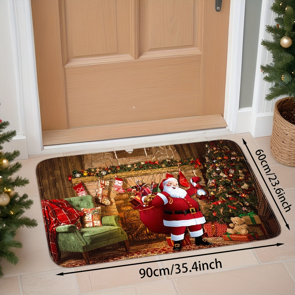 Ta'til ruhiga kirish uchun Festiv Santa Claus Print Doormat bilan tanishing! Ushbu so'ruvchan, sirpanmaydigan mato yumshoq kristal velur tuzilishidan tayyorlangan va mashinada yuvish mumkin. Bu sizning yashash xonangizga, yotoq xonangizga yoki