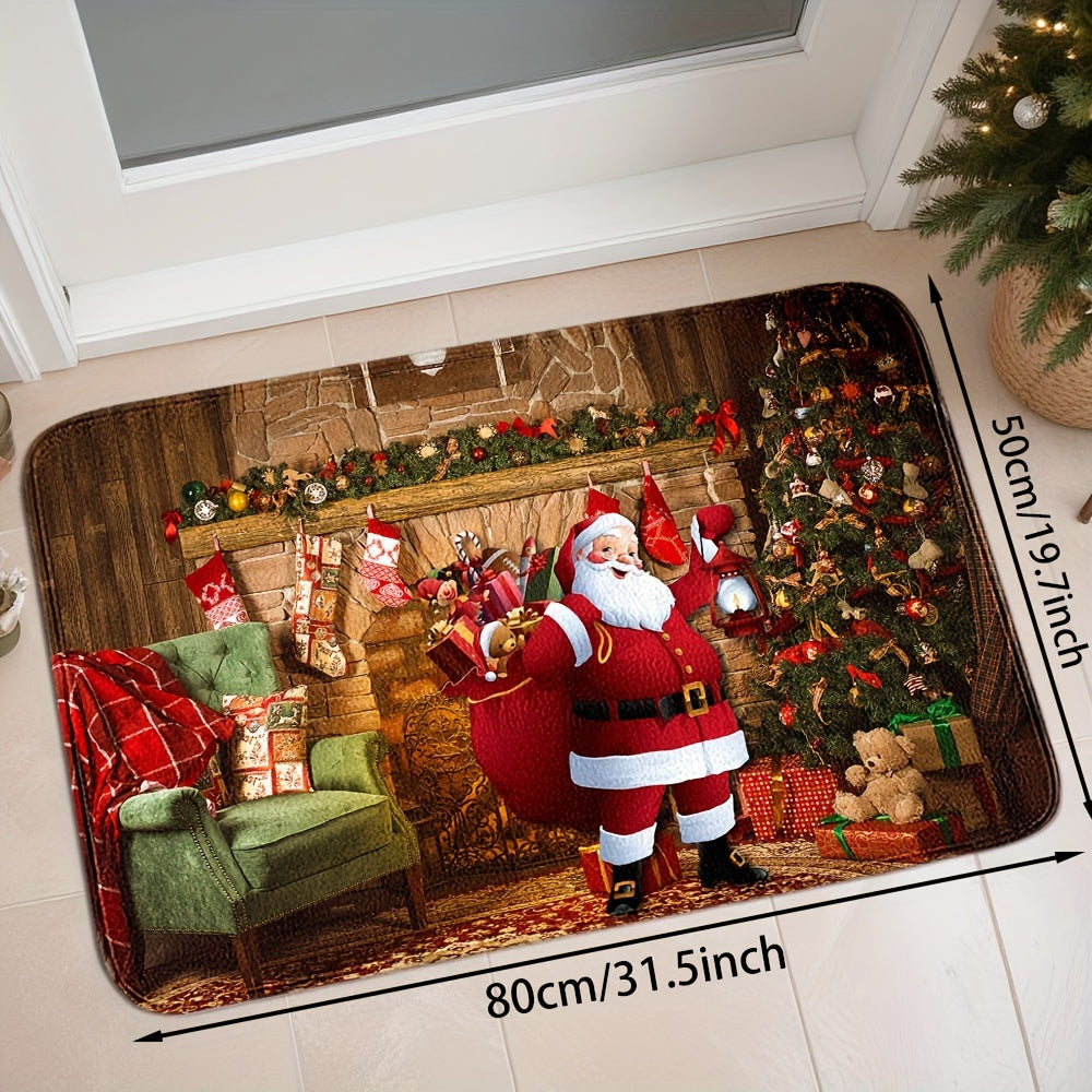 Ta'til ruhiga kirish uchun Festiv Santa Claus Print Doormat bilan tanishing! Ushbu so'ruvchan, sirpanmaydigan mato yumshoq kristal velur tuzilishidan tayyorlangan va mashinada yuvish mumkin. Bu sizning yashash xonangizga, yotoq xonangizga yoki