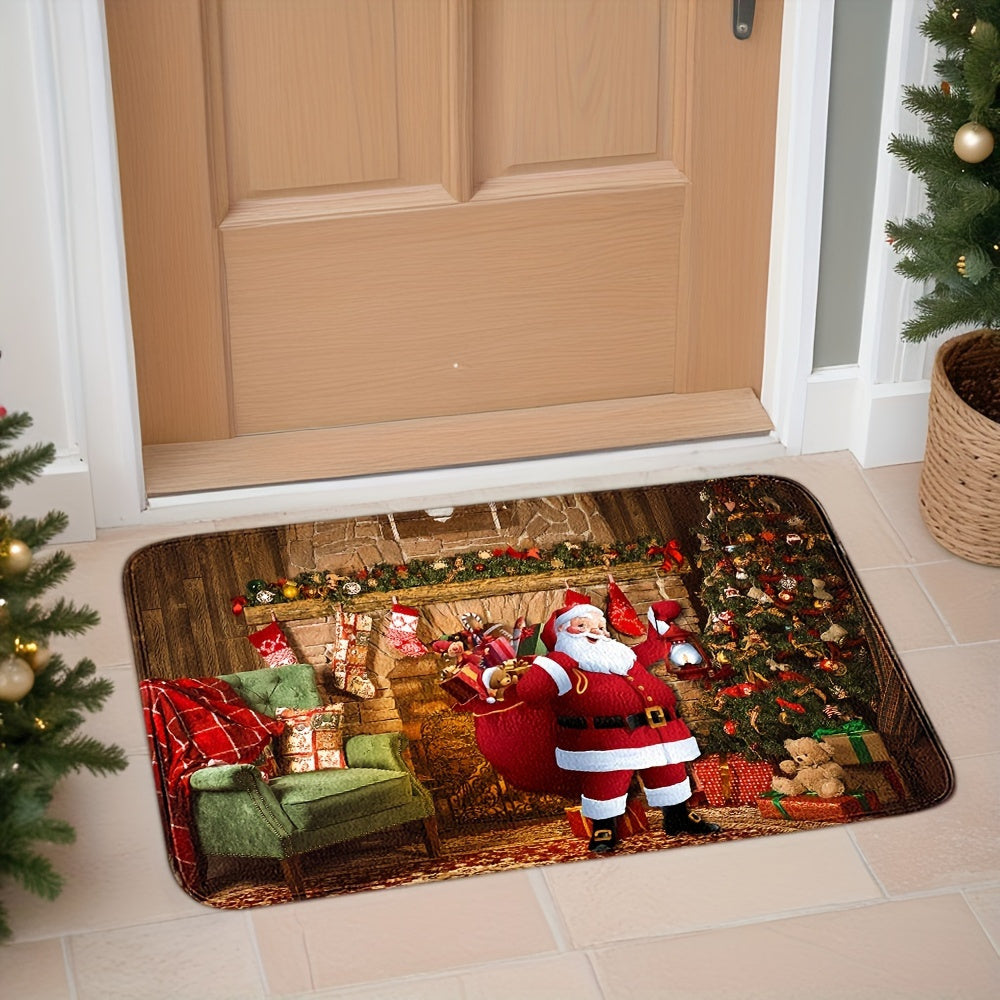 Ta'til ruhiga kirish uchun Festiv Santa Claus Print Doormat bilan tanishing! Ushbu so'ruvchan, sirpanmaydigan mato yumshoq kristal velur tuzilishidan tayyorlangan va mashinada yuvish mumkin. Bu sizning yashash xonangizga, yotoq xonangizga yoki