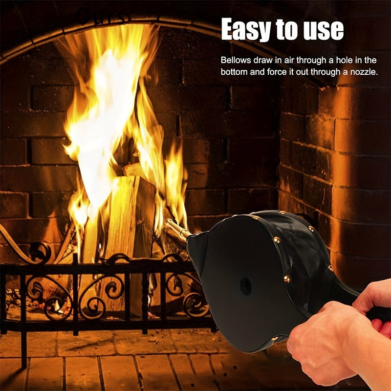 Handheld Fireplace Bellows with Golden Nozzle - Durable Wood-Burning Blower for Indoor & Outdoor Fireplaces, Easy-to-Use Heating and Cooling Tool made of Plastic Material