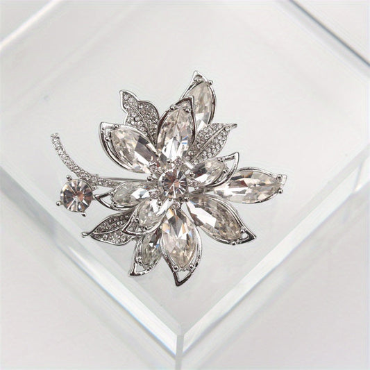 Stylish Floral Brooch Pin with Rhinestones, Trendy Irregular Shaped Flower Corsage, Women's Fashion Accessory with Sparkling Simulated Diamonds, Versatile and High-End Lapel Jewelry