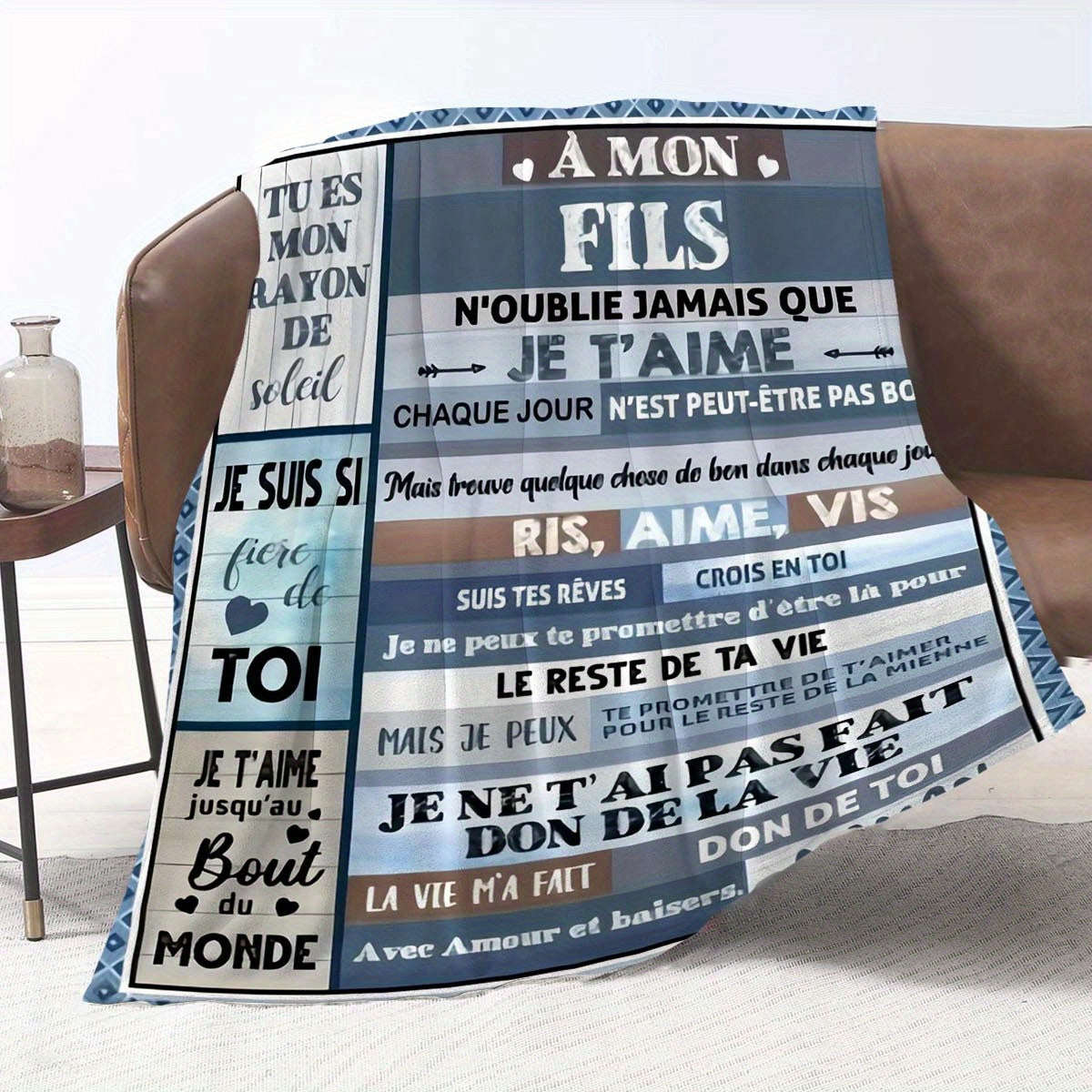 Give your son or daughter a heartfelt gift with our Personalized French Letter Blanket. Made in a contemporary style, this blanket is soft, comfortable, and perfect for all seasons. It is also machine washable for easy care.