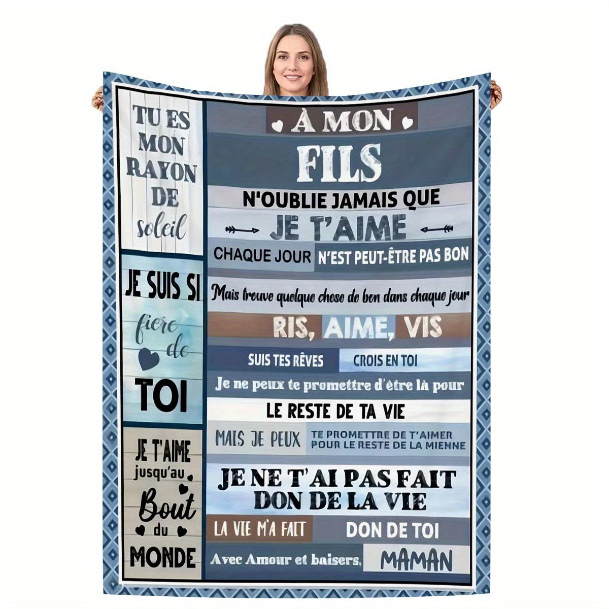 Give your son or daughter a heartfelt gift with our Personalized French Letter Blanket. Made in a contemporary style, this blanket is soft, comfortable, and perfect for all seasons. It is also machine washable for easy care.