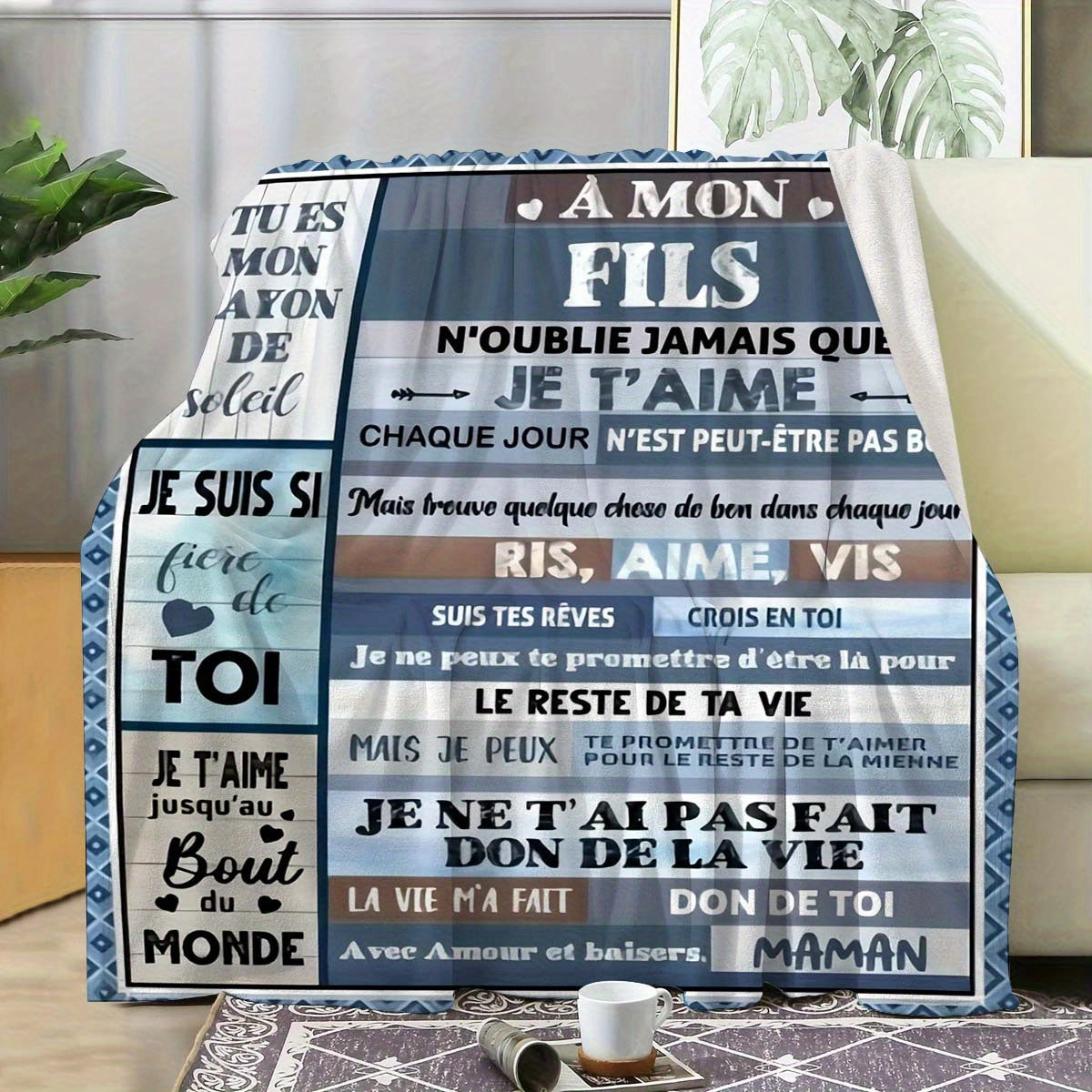 Give your son or daughter a heartfelt gift with our Personalized French Letter Blanket. Made in a contemporary style, this blanket is soft, comfortable, and perfect for all seasons. It is also machine washable for easy care.