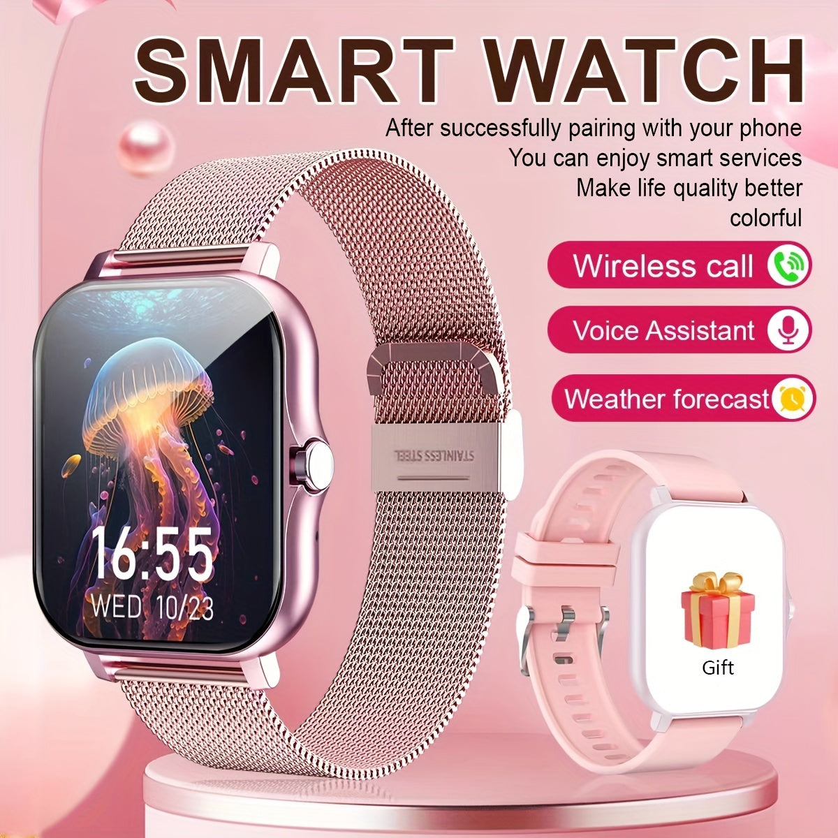 Full Touch Screen Smart Watch with Text Messages and Call Support, 100+ Sports Modes, Pedometer, and Calorie Counter