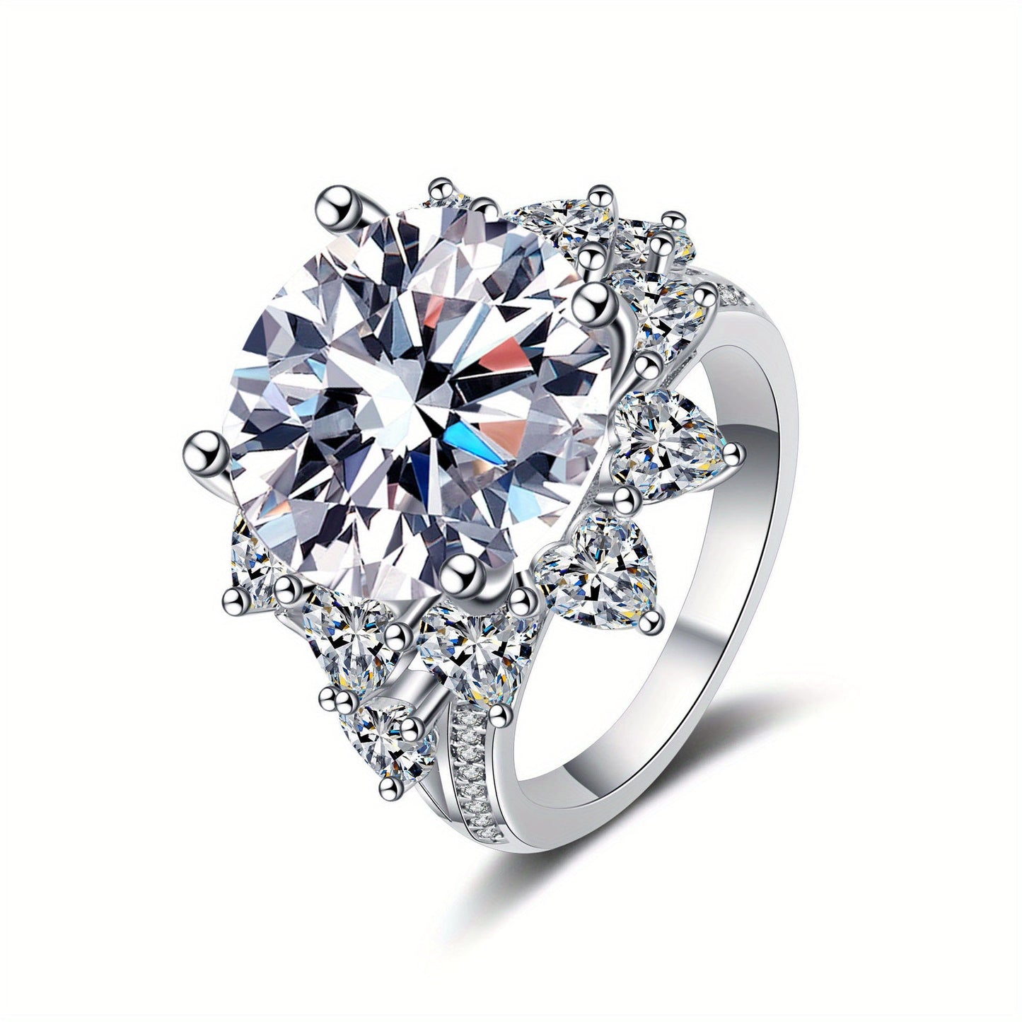 Luxury Sunflower 10ct Round Brilliant Moissanite Engagement Ring, 925 Silver with Platinum Plating, Perfect Valentine's Day Gift for a Stylish Wedding, Elegant Jewelry for Men for Any Occasion.