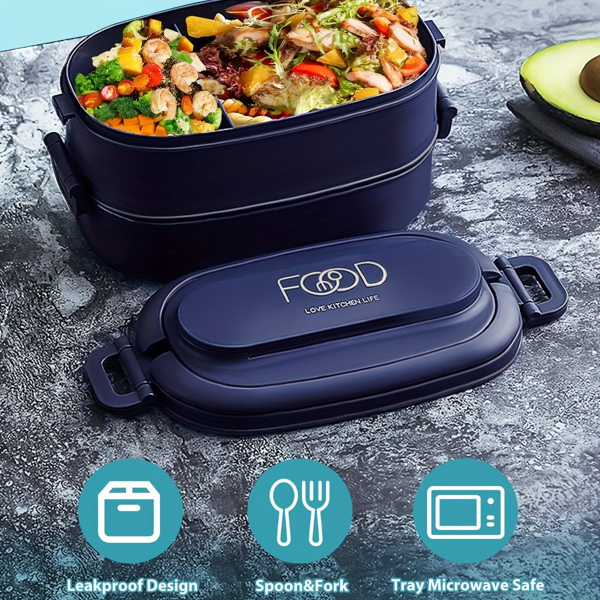 Stackable Bento Lunch Box Set for Adults - Leakproof and Portable with Compartments, 1550ml Capacity, Microwave Safe, Includes Spoon & Fork, Made of Polypropylene Material, Air Release Plug and Flexible Buckle for Safe Food Contact - Perfect for Work and