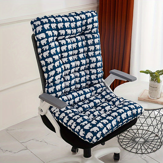 Luxurious ergonomic cushion with integrated backrest, plush polyester seat pad in white with grid pattern. Machine washable, ideal for home and car seats. Provides comfortable support for