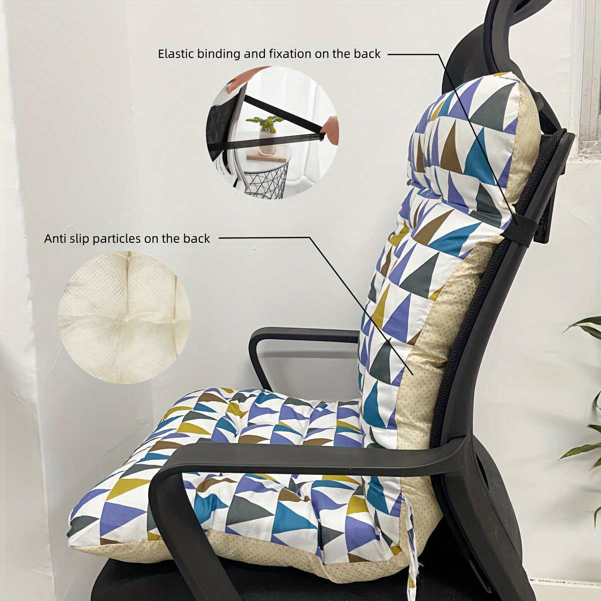 Luxurious ergonomic cushion with integrated backrest, plush polyester seat pad in white with grid pattern. Machine washable, ideal for home and car seats. Provides comfortable support for