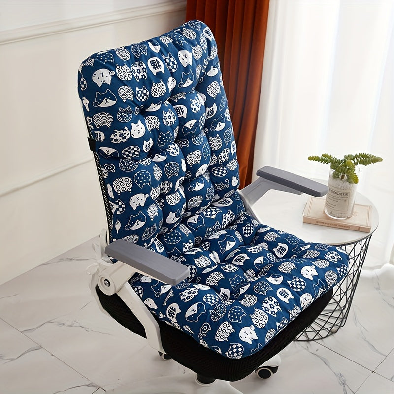 Luxurious ergonomic cushion with integrated backrest, plush polyester seat pad in white with grid pattern. Machine washable, ideal for home and car seats. Provides comfortable support for