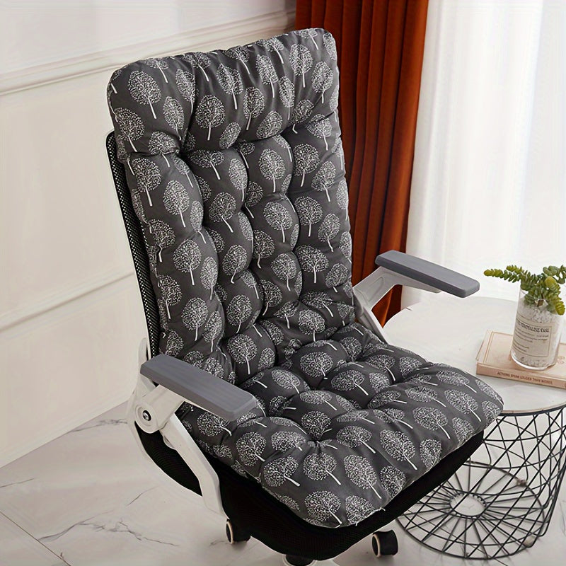 Luxurious ergonomic cushion with integrated backrest, plush polyester seat pad in white with grid pattern. Machine washable, ideal for home and car seats. Provides comfortable support for