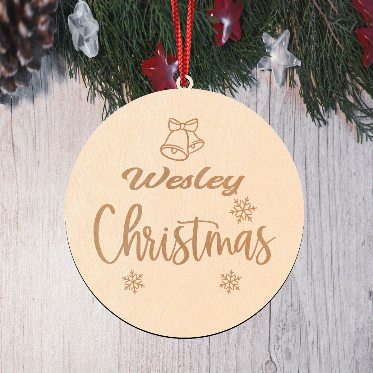 Personalized Round Wooden Christmas Bell Sign - Custom Name Door Hanging, Great for Home & Classroom Decoration, Ideal Holiday Gift