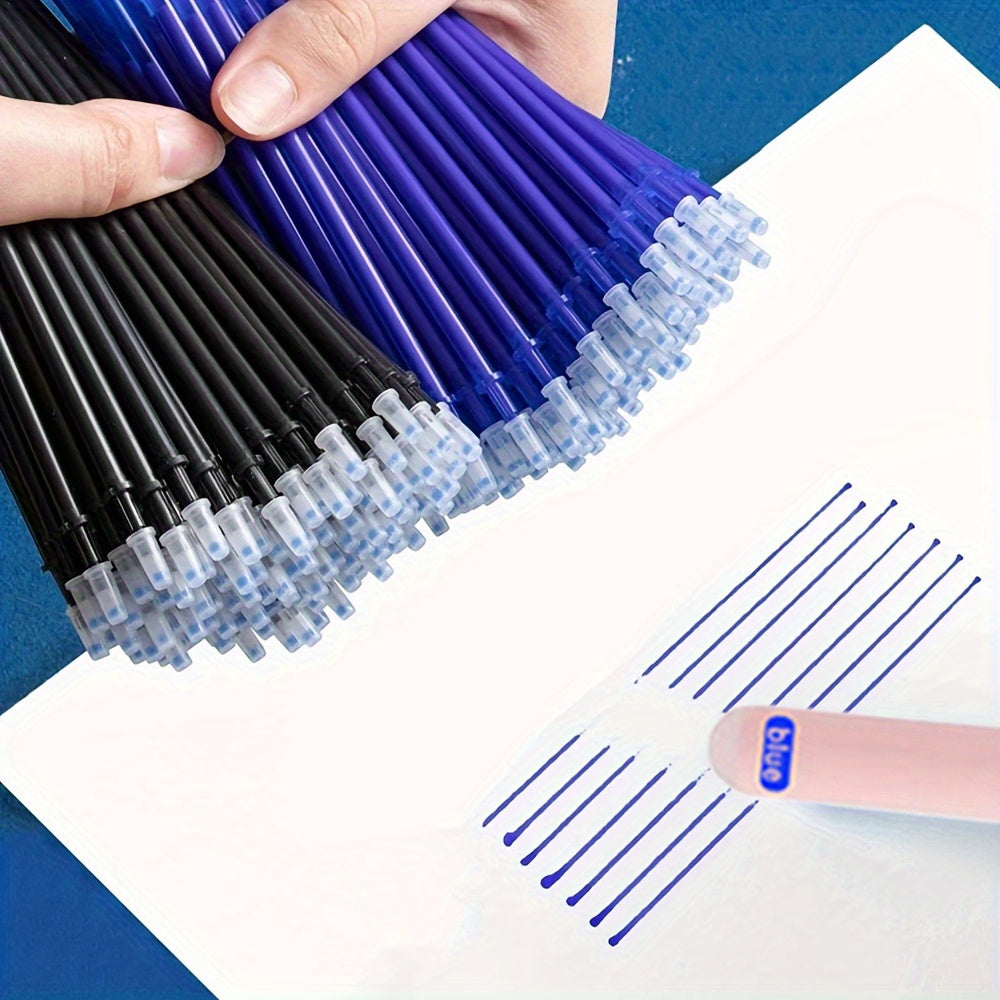 68-piece set of erasable gel pens with blue and black cores, washable handles, and refillable supplies for office writing. Includes 6 pens, 2 erasers, and 60 refills.