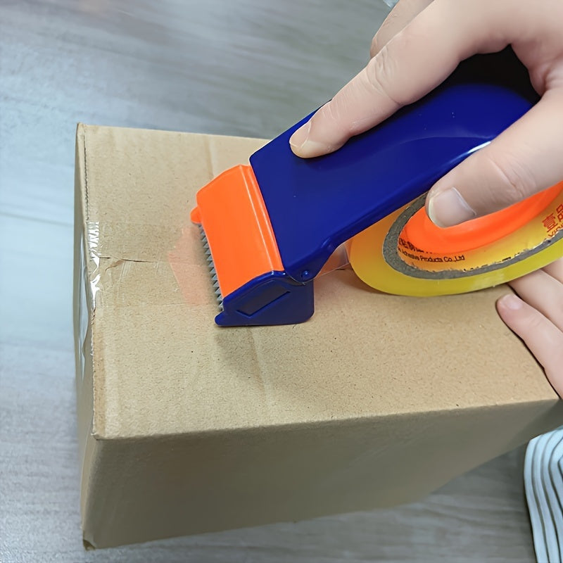 Portable, ergonomic packing tape dispenser with heavy-duty cutter for workshops and contractors, does not require power.