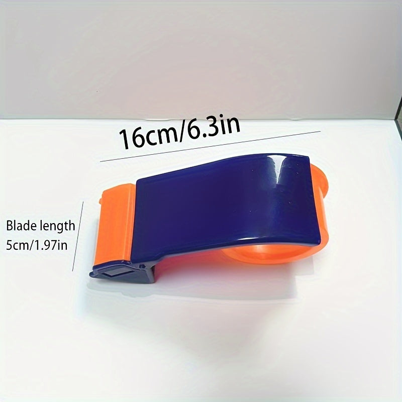 Portable, ergonomic packing tape dispenser with heavy-duty cutter for workshops and contractors, does not require power.