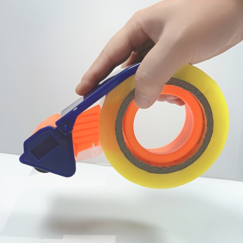 Portable, ergonomic packing tape dispenser with heavy-duty cutter for workshops and contractors, does not require power.