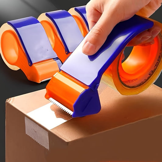 Portable, ergonomic packing tape dispenser with heavy-duty cutter for workshops and contractors, does not require power.