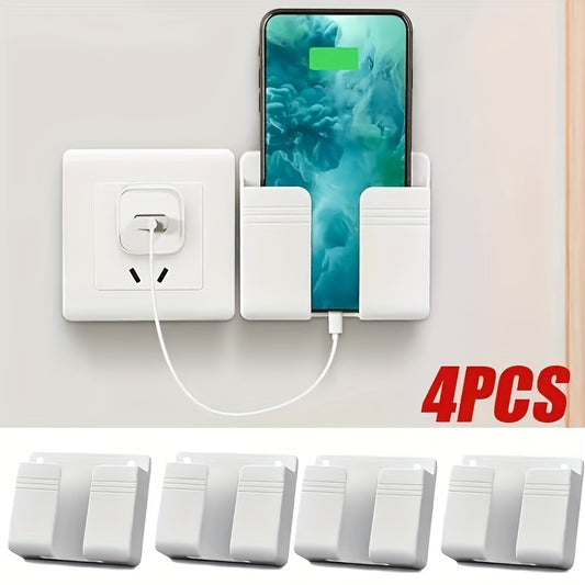 4/8pcs Multi-Purpose Plastic Wall Mount Phone Holder with Adhesive, Remote Control Stand for Home & Office Use.