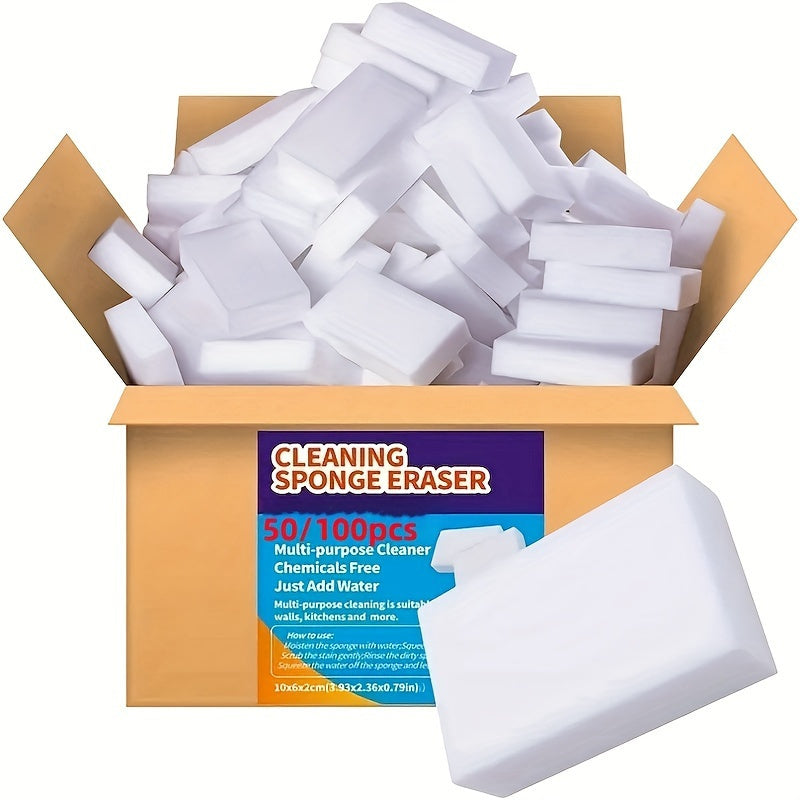 Versatile Stain and Dirt Remover: 100-Pack of Multi-Purpose Magic Cleaning Eraser Sponges made of Melamine Foam Pads for Household Cleaning in the Kitchen, Car Interior, Bathroom, and Shoes. Great Cleaning Tool for Various Surfaces.