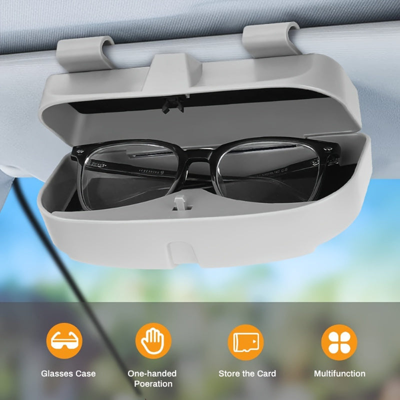 Universal Car Sun Visor Glasses Holder made of durable ABS resin with buckle mount, multifunctional interior accessory.