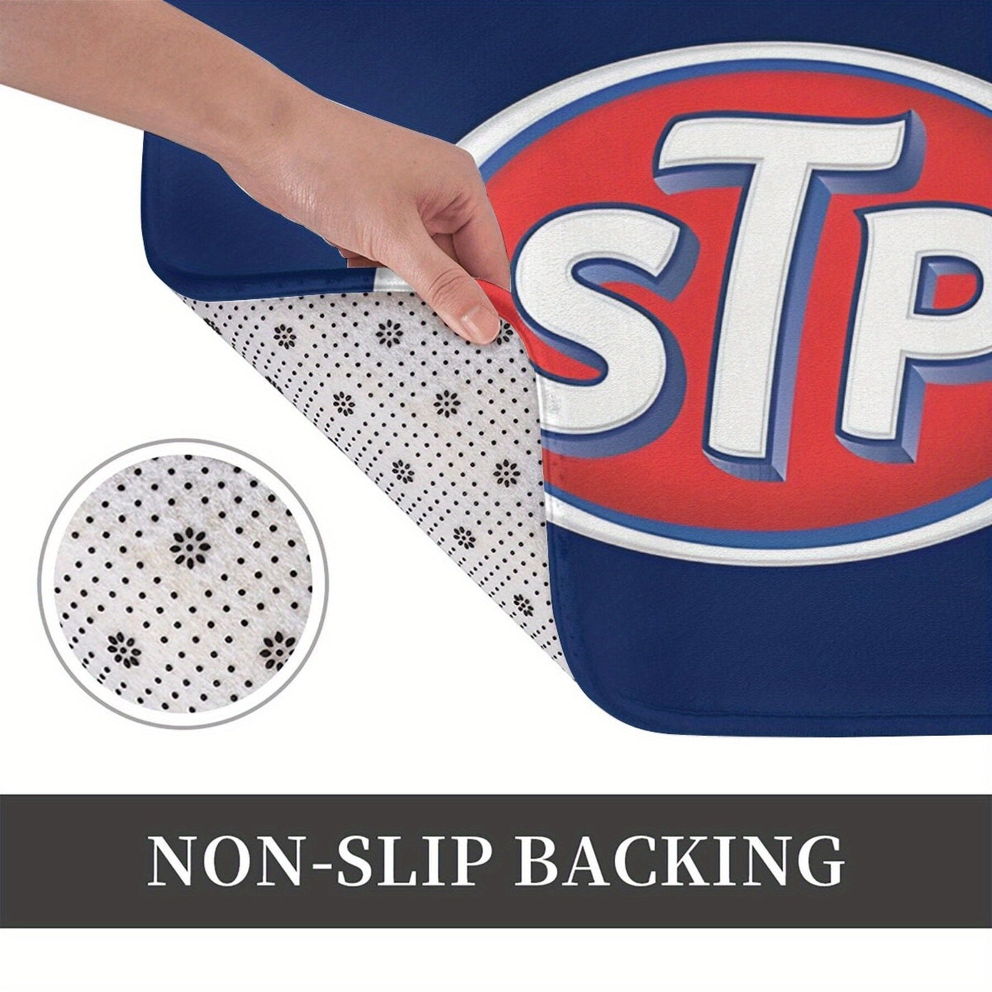 STP Logo Doormat - This lightweight, machine washable, non-slip polyester welcome mat is perfect for use in the kitchen, bedroom, or entryway. This rectangle-shaped, machine-made rug is a stylish and practical addition to any home.