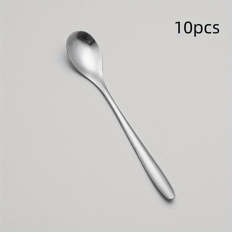 Set of 10 stainless steel coffee spoons - perfect for dessert, stirring, tea, espresso, and seasoning in the kitchen.