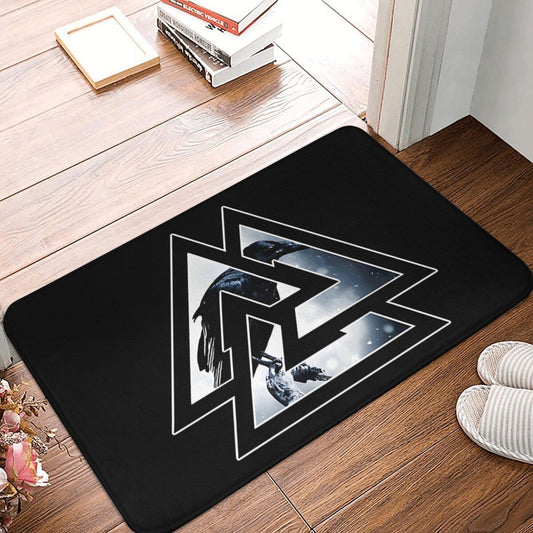 Get your hands on the Valknut Odin Knot with Raven Design Polyester Doormat. This lightweight, machine washable mat is perfect for living rooms, hallways, and home decor. With non-slip backing, this rectangular mat is ideal for any indoor space. Get