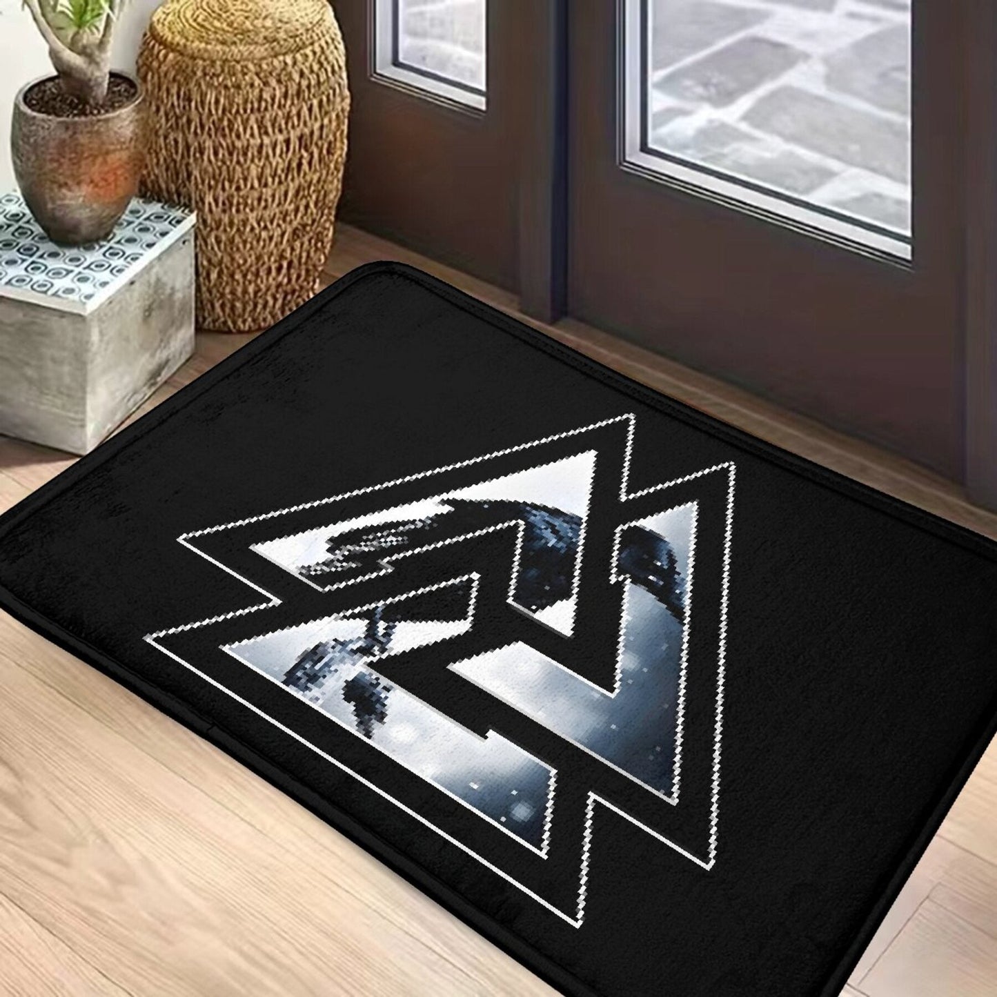 Get your hands on the Valknut Odin Knot with Raven Design Polyester Doormat. This lightweight, machine washable mat is perfect for living rooms, hallways, and home decor. With non-slip backing, this rectangular mat is ideal for any indoor space. Get