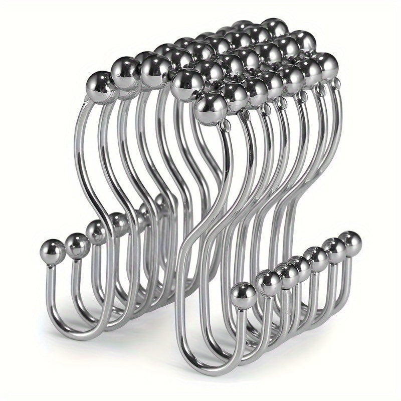 12pcs Stainless Steel Anti-rust Shower Curtain Hooks with Double Ear Design for Easy Installation and Durability in Bathroom Use