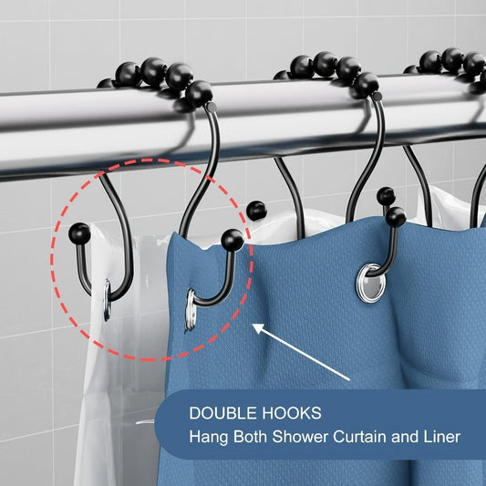 12pcs Stainless Steel Anti-rust Shower Curtain Hooks with Double Ear Design for Easy Installation and Durability in Bathroom Use