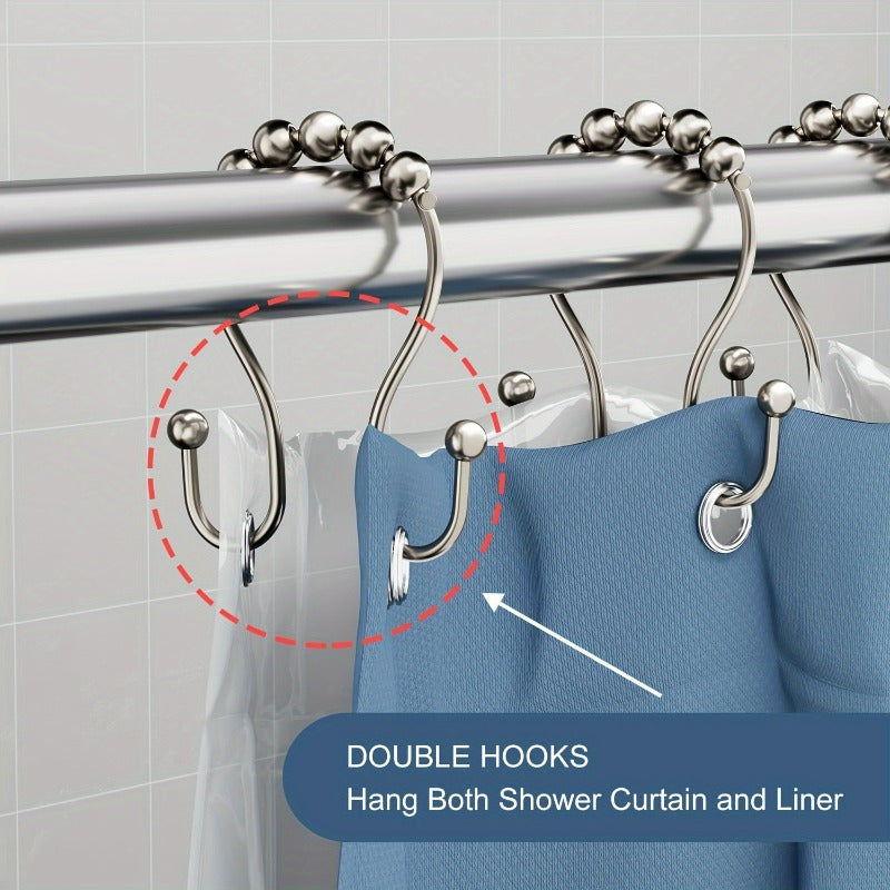 12pcs Stainless Steel Anti-rust Shower Curtain Hooks with Double Ear Design for Easy Installation and Durability in Bathroom Use