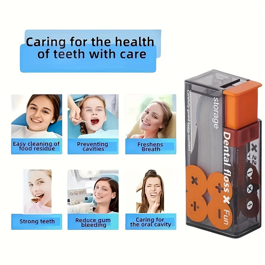 Portable dental floss dispenser with 10 picks for on-the-go oral care.