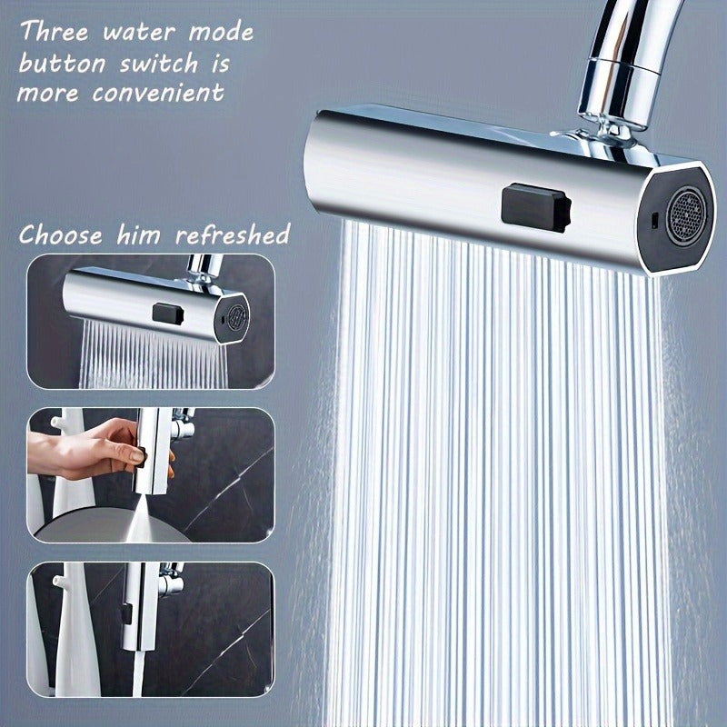 This product is a versatile 3-way water outlet faucet adapter made of durable ABS material. It is easy to install and does not require any electricity. Perfect for use in the bathroom as a sink accessory, this multi-functional dispenser offers