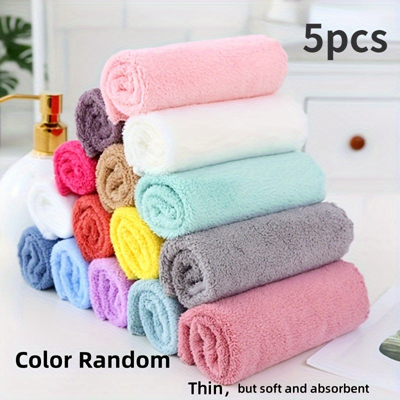 5-piece Coral Fleece Washcloth Set - Ultra-soft, absorbent towels for face and cleaning - Essential bathroom supplies